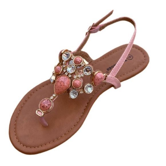 TOP Moda Shoes - Coral Gemstone Thong Sandal